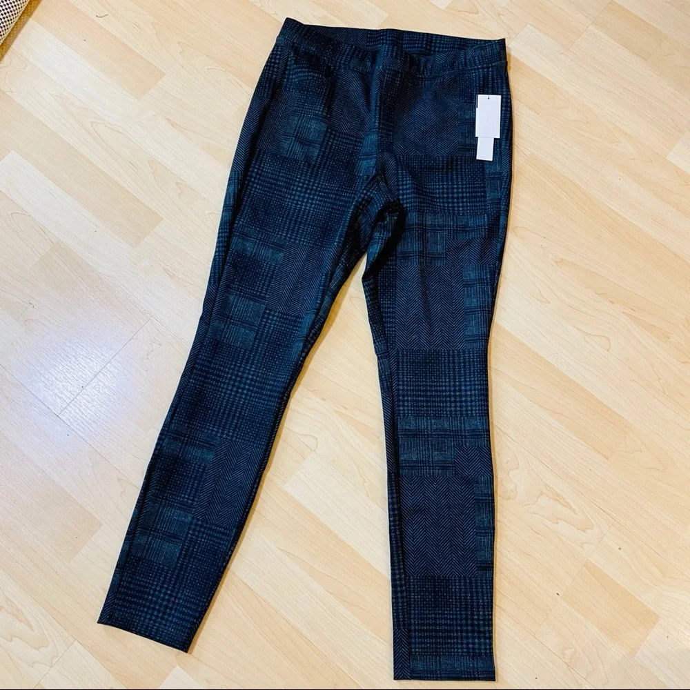 DESIGN LAB Plaid Houndstooth Patchwork Leggings Size Large New - Picture 3 of 8